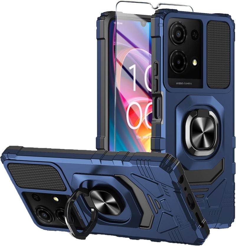 Mocotto for TCL K32/K33 5G 2025 Phone Case with Tempered Glass Screen Protector,Military Grade Shockproof Protective Cover,with Ring Kickstand (Blue) - Image 1